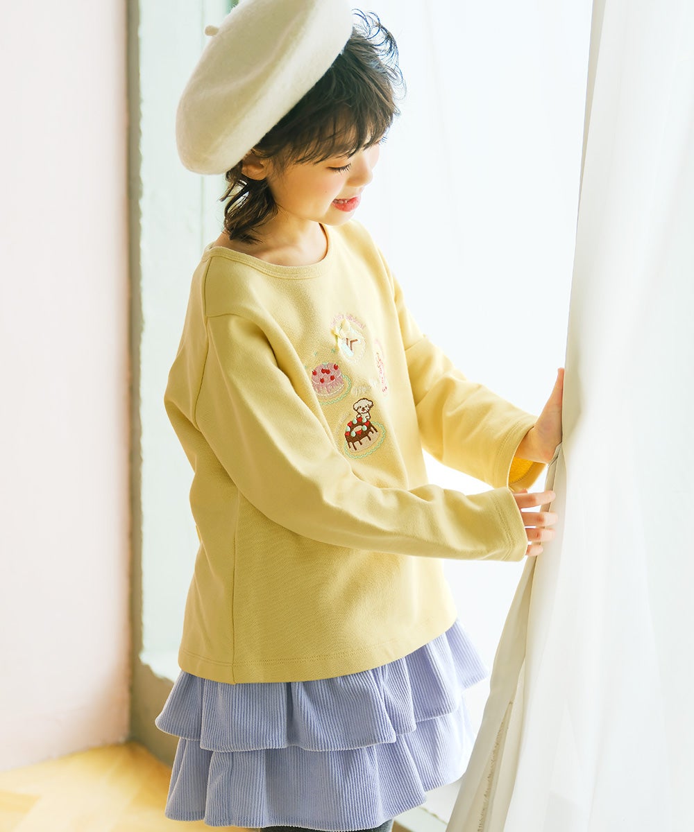 ベビー服 女の子 スイーツ刺繍 バックリボンつきトレーナー イエロー(04) モデル画像1