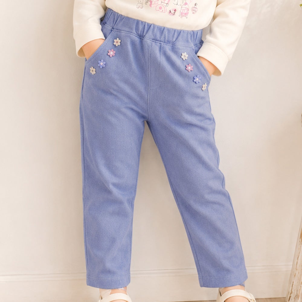 お花モチーフ ポケットつき ストレッチ デニムツイルパンツ｜ベビー