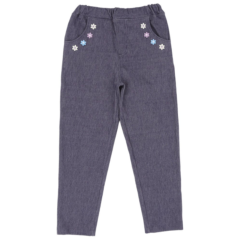 お花モチーフ ポケットつき ストレッチ デニムツイルパンツ｜ベビー