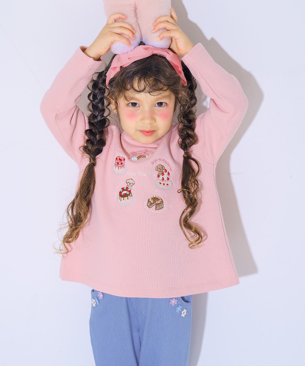ベビー服 女の子 お花モチーフ ポケットつき ストレッチ デニムツイルパンツ ブルー(61) モデル画像2