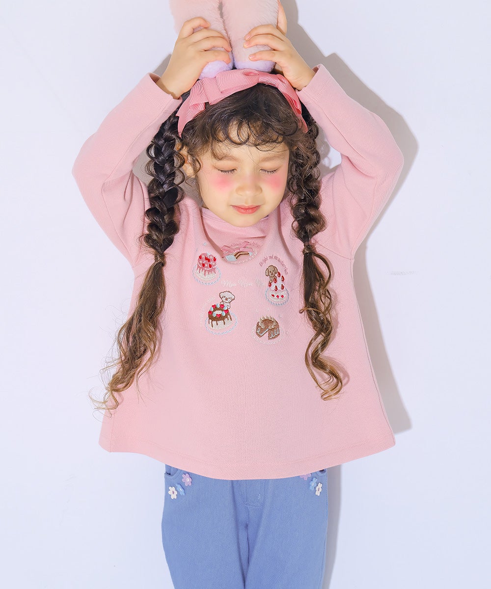 ベビー服 女の子 お花モチーフ ポケットつき ストレッチ デニムツイルパンツ ブルー(61) モデル画像3