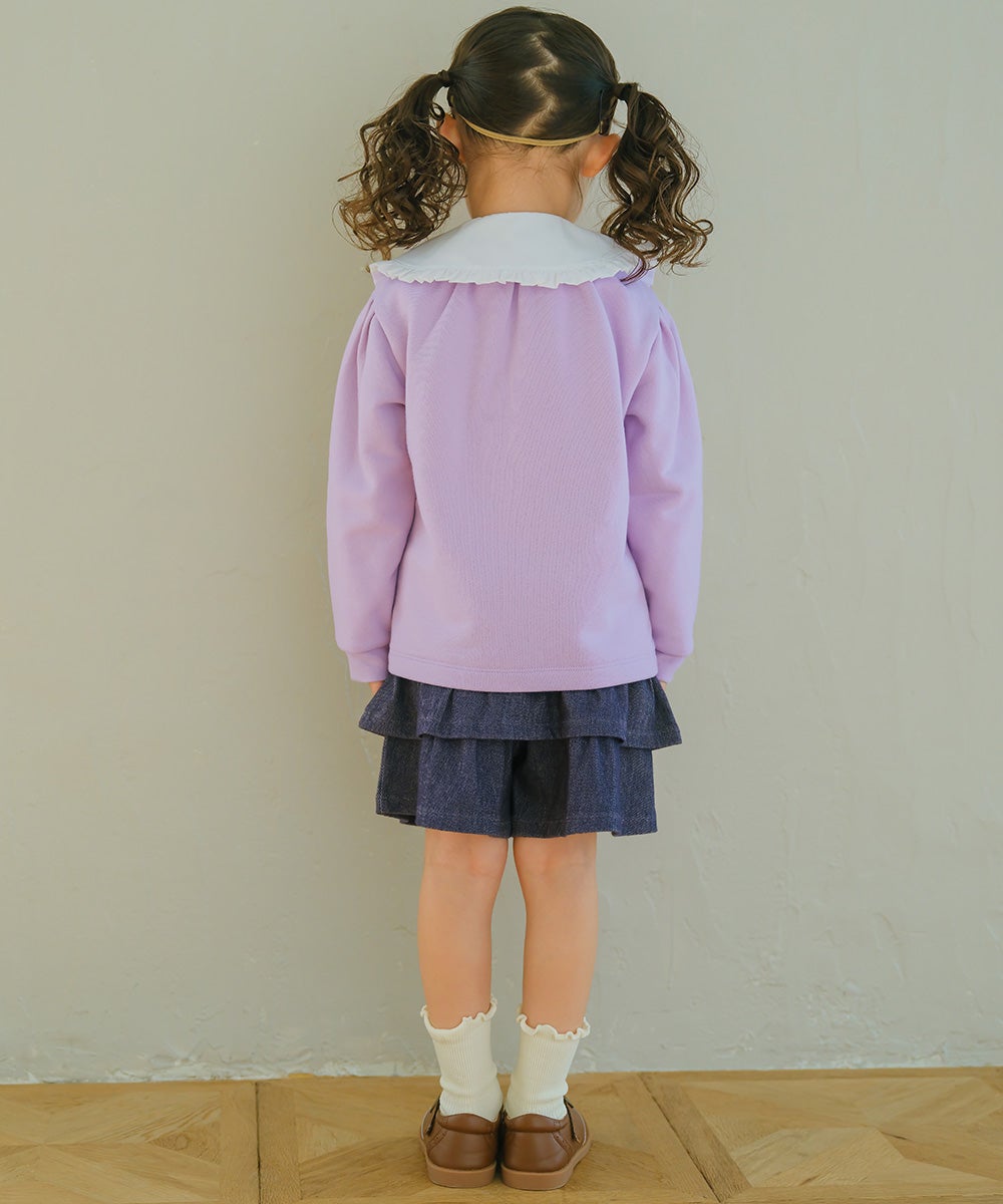ベビー服 女の子 バレエ 刺繍 リボンつき 長そで 裏毛トレーナー パープル(91) モデル画像2