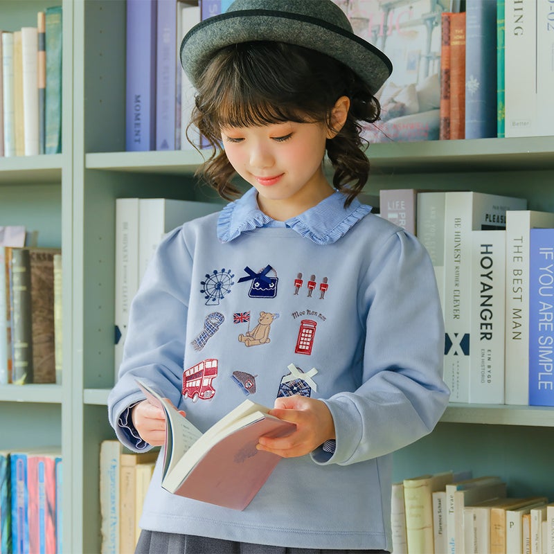 ベビー服 女の子 ロンドンモチーフ 刺繍 リボン 裏毛トレーナー