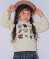 ベビー服 女の子 ロンドンモチーフ 刺繍 リボン 裏毛トレーナー アイボリー(12) モデル画像アップ