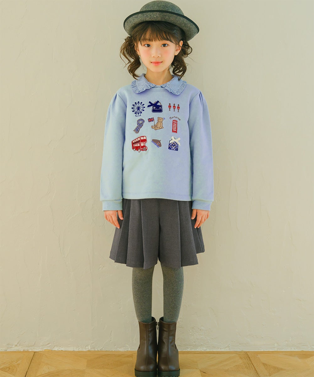 ベビー服 女の子 ロンドンモチーフ 刺繍 リボン 裏毛トレーナー ブルー(61) モデル画像1