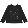 ベビー服 女の子 綿100％ パリモチーフ 刺繍 リボン 長そでTシャツ ブラック(00) 正面