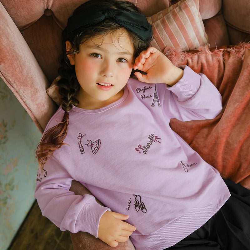 子供服 女の子 エッフェル塔 ロゴ リボン 刺繍 裏毛トレーナー
