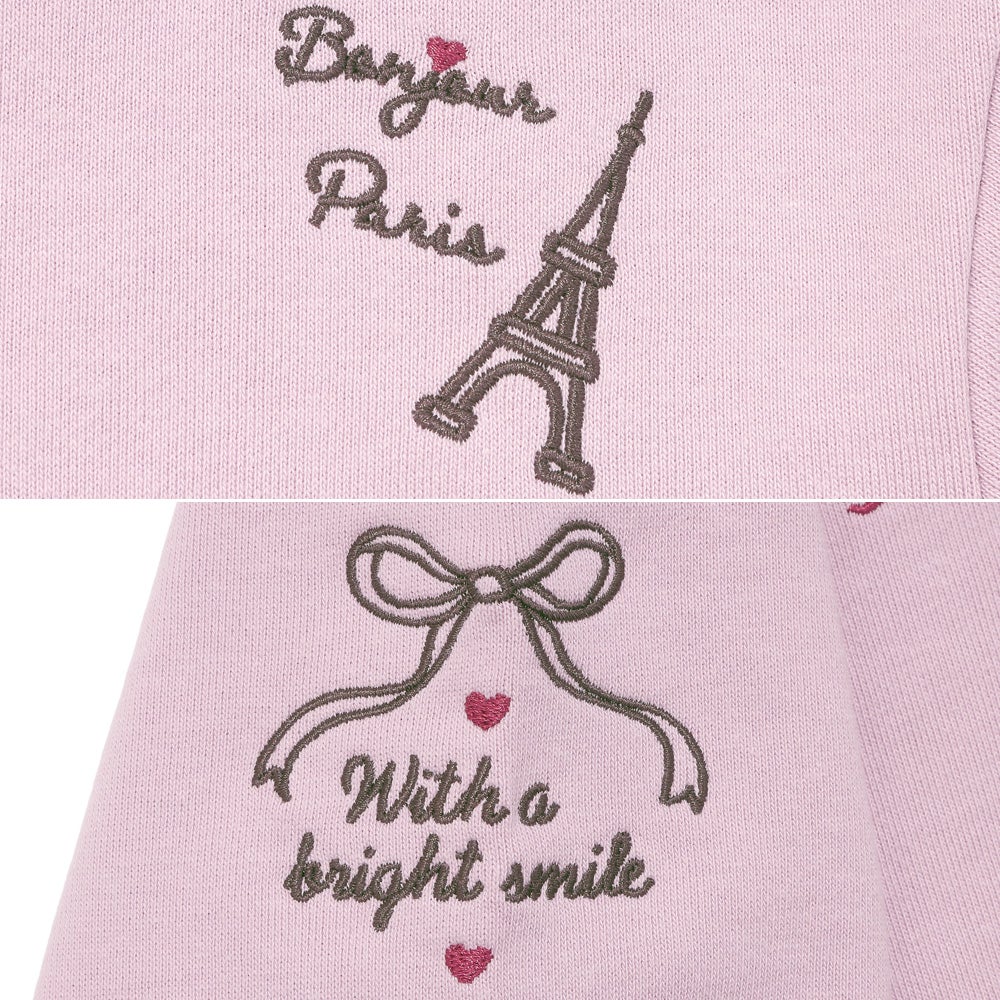 子供服 女の子 エッフェル塔 ロゴ リボン 刺繍 裏毛トレーナー パープル(91) デザインポイント1