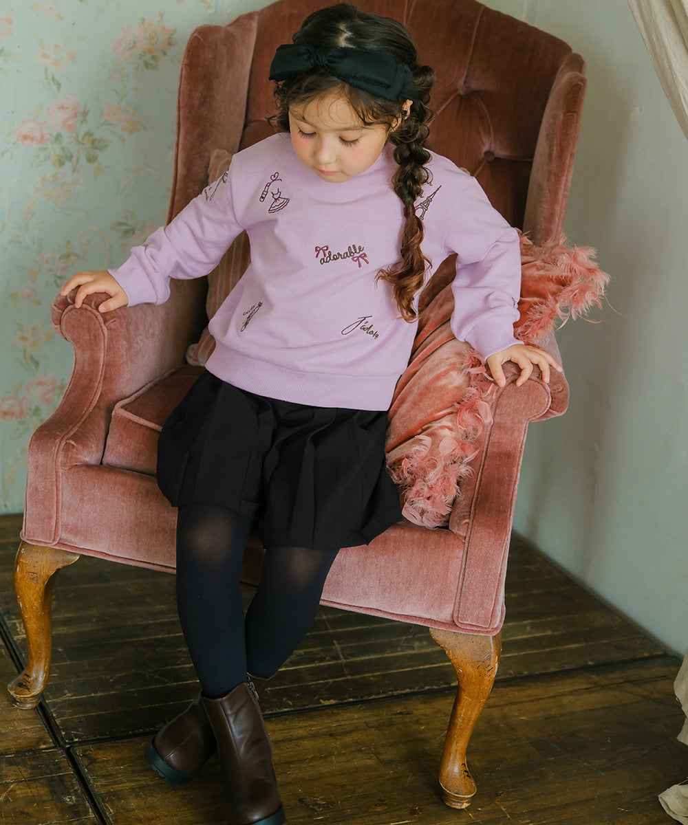 子供服 女の子 エッフェル塔 ロゴ リボン 刺繍 裏毛トレーナー パープル(91) モデル画像1