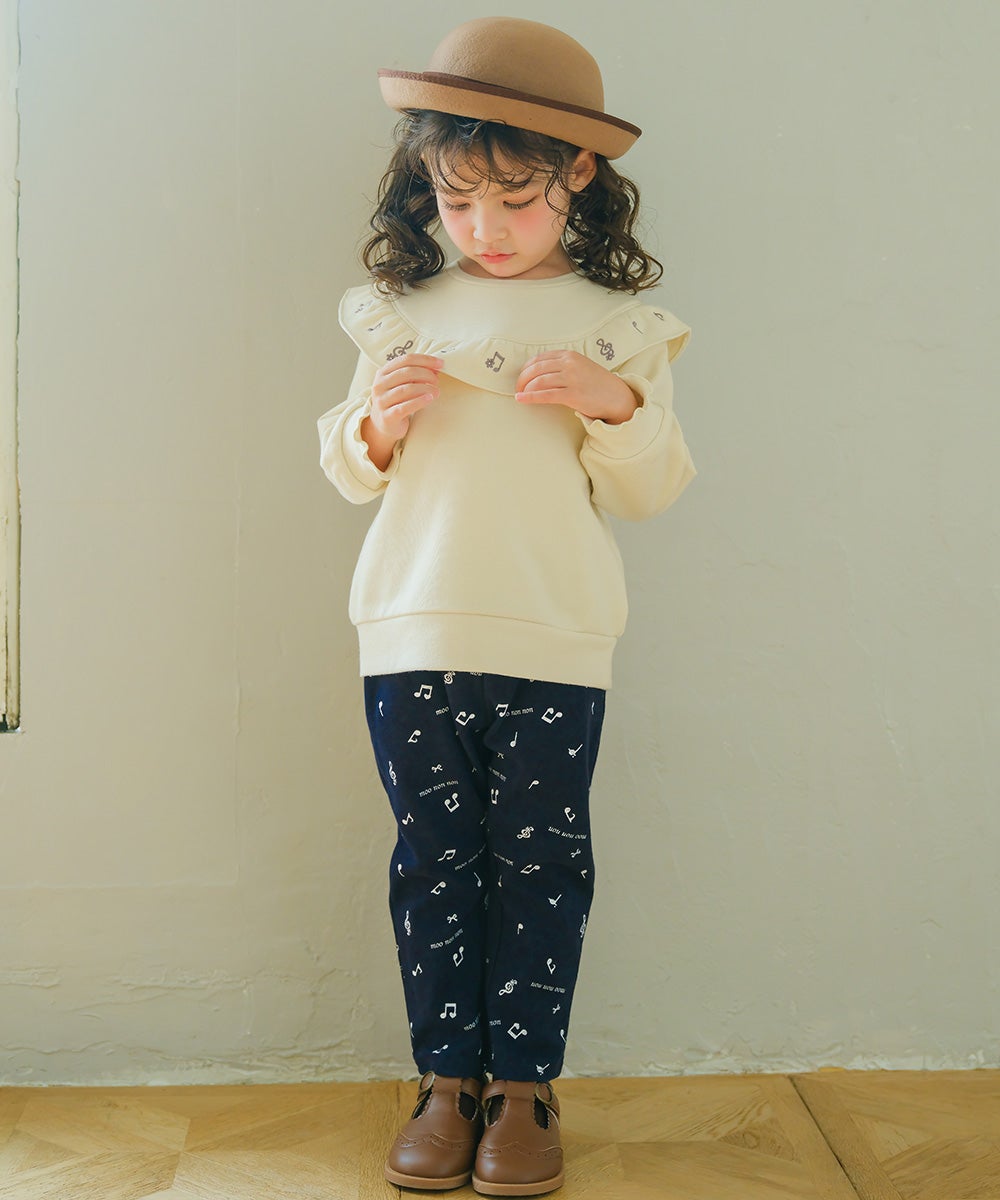 ベビー服 女の子 音符＆ブランドロゴ オリジナルプリント レギンスパンツ ネイビー(06) モデル画像アップ