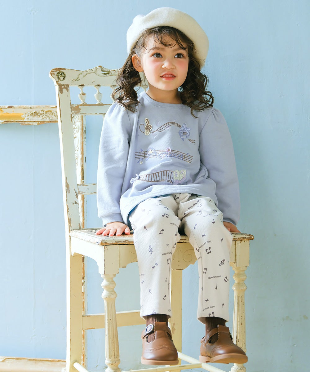 ベビー服 女の子 音符＆ブランドロゴ オリジナルプリント レギンスパンツ アイボリー(12) モデル画像1