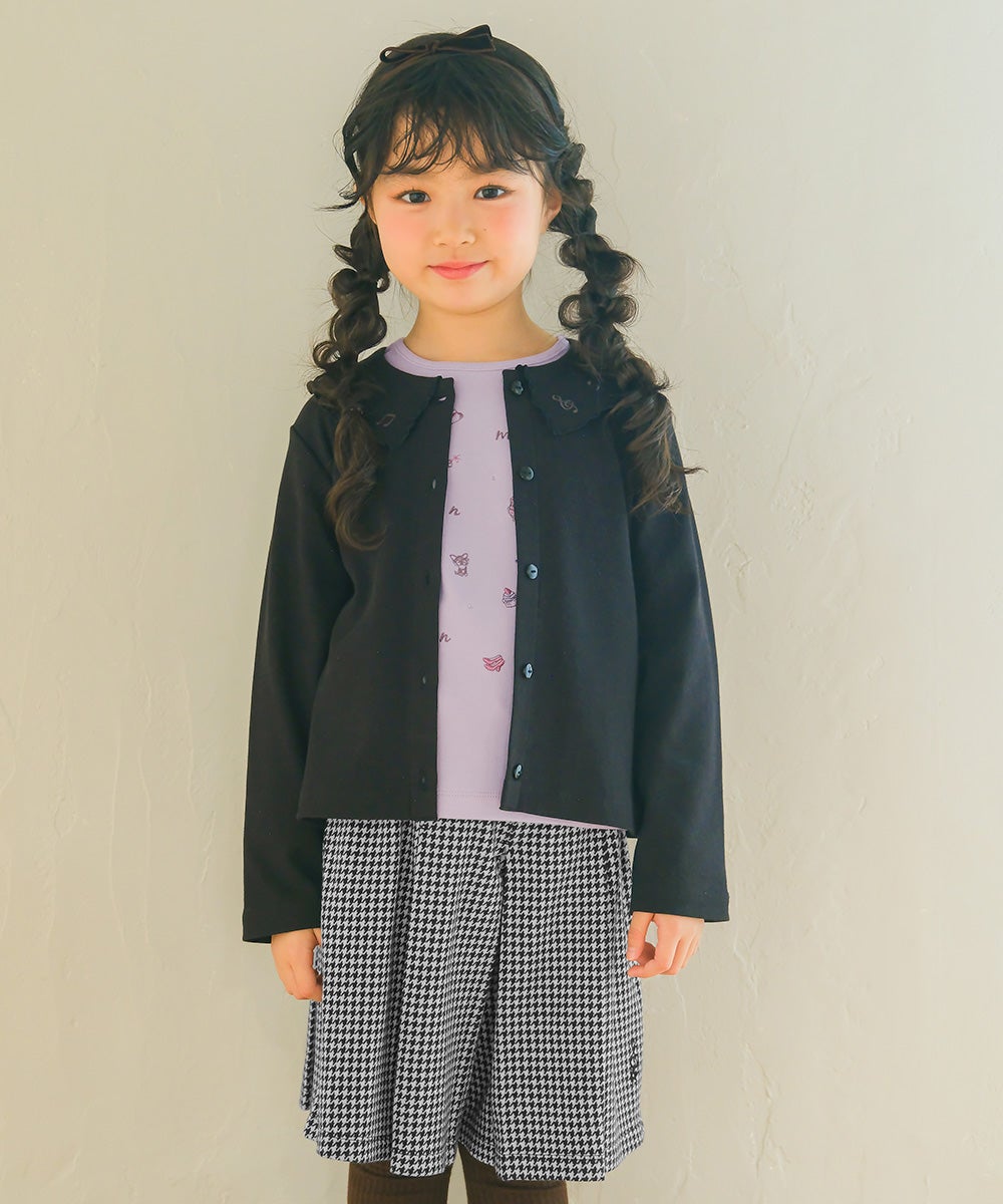 子供服 女の子 千鳥柄 音符刺繍 キュロットパンツ ホワイト×ブラック(10) モデル画像アップ