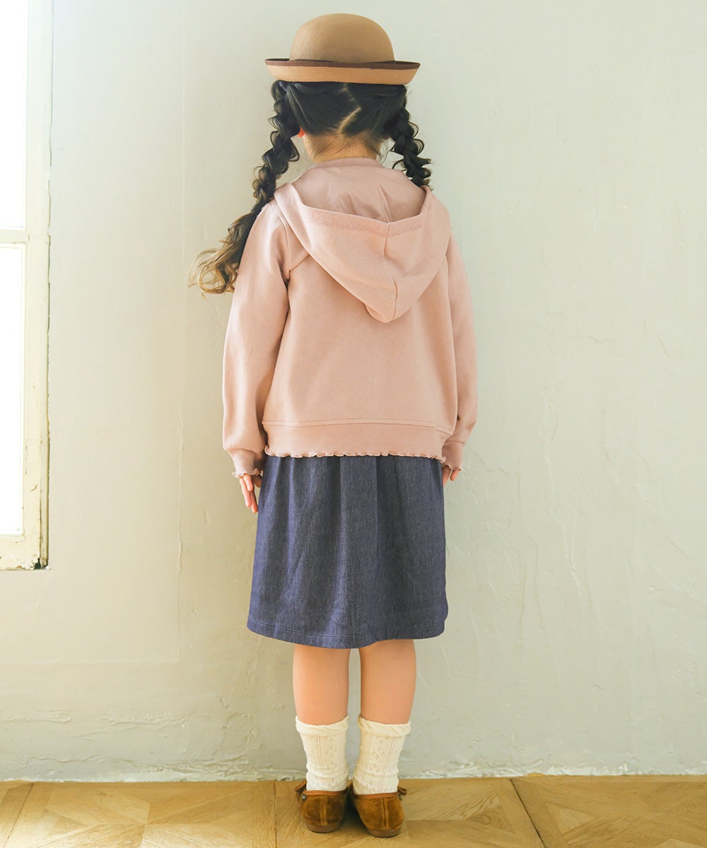 ベビー服 女の子 フード取り外し可能 音符刺繍 裏起毛パーカー ピンク(02) モデル画像全身