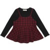 子供服 女の子 チェック柄キャミソール重ね着風 AラインTシャツ レッド(03) 正面