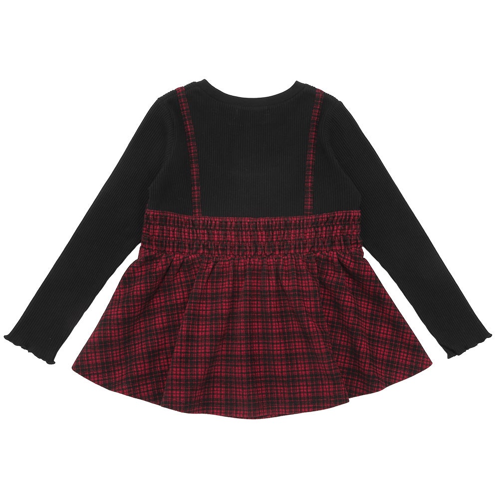 子供服 女の子 チェック柄キャミソール重ね着風 AラインTシャツ レッド(03) 背面