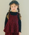 子供服 女の子 チェック柄キャミソール重ね着風 AラインTシャツ レッド(03) モデル画像アップ