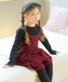 子供服 女の子 チェック柄キャミソール重ね着風 AラインTシャツ レッド(03) モデル画像1