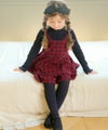 子供服 女の子 チェック柄キャミソール重ね着風 AラインTシャツ レッド(03) モデル画像2