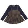 子供服 女の子 チェック柄キャミソール重ね着風 AラインTシャツ ネイビー(06) 正面