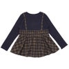 子供服 女の子 チェック柄キャミソール重ね着風 AラインTシャツ ネイビー(06) 背面