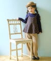 子供服 女の子 チェック柄キャミソール重ね着風 AラインTシャツ ネイビー(06) モデル画像全身