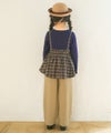 子供服 女の子 チェック柄キャミソール重ね着風 AラインTシャツ ネイビー(06) モデル画像3