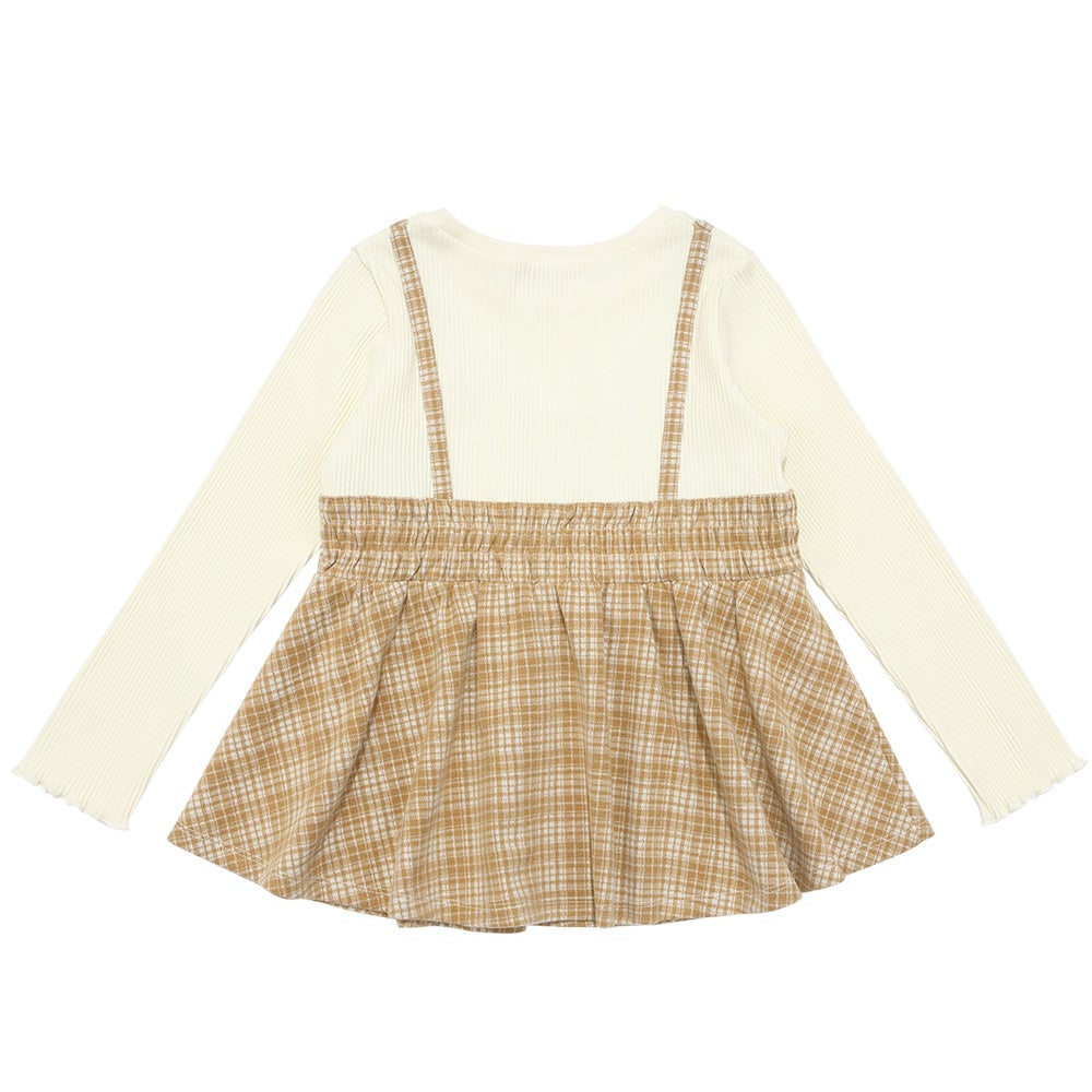 子供服 女の子 チェック柄キャミソール重ね着風 AラインTシャツ ベージュ(51) 背面