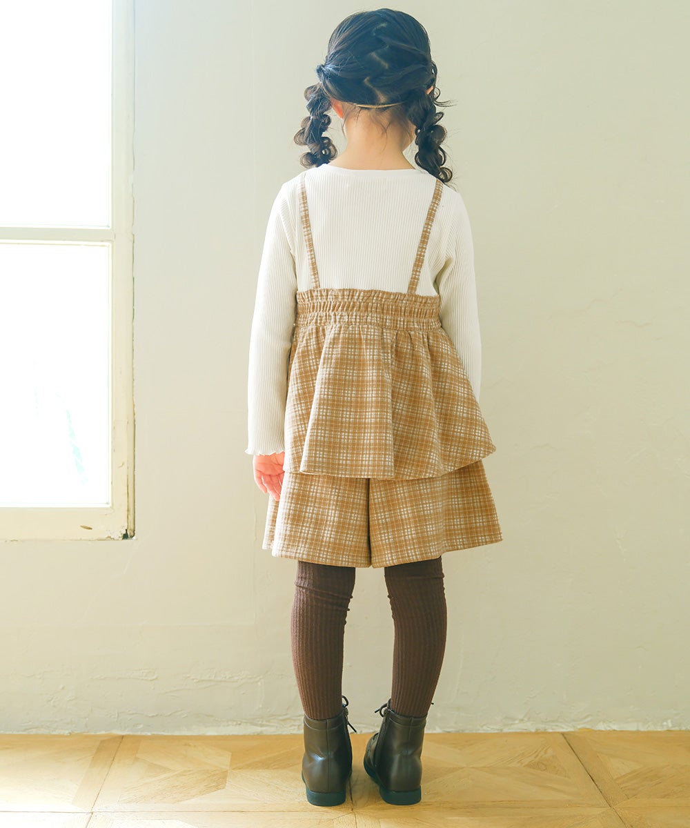 子供服 女の子 チェック柄キャミソール重ね着風 AラインTシャツ ベージュ(51) モデル画像4