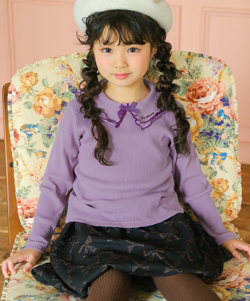 子供服 女の子 リボン柄 インパンツ付き バルーンスカート ブラック(00) モデル画像2
