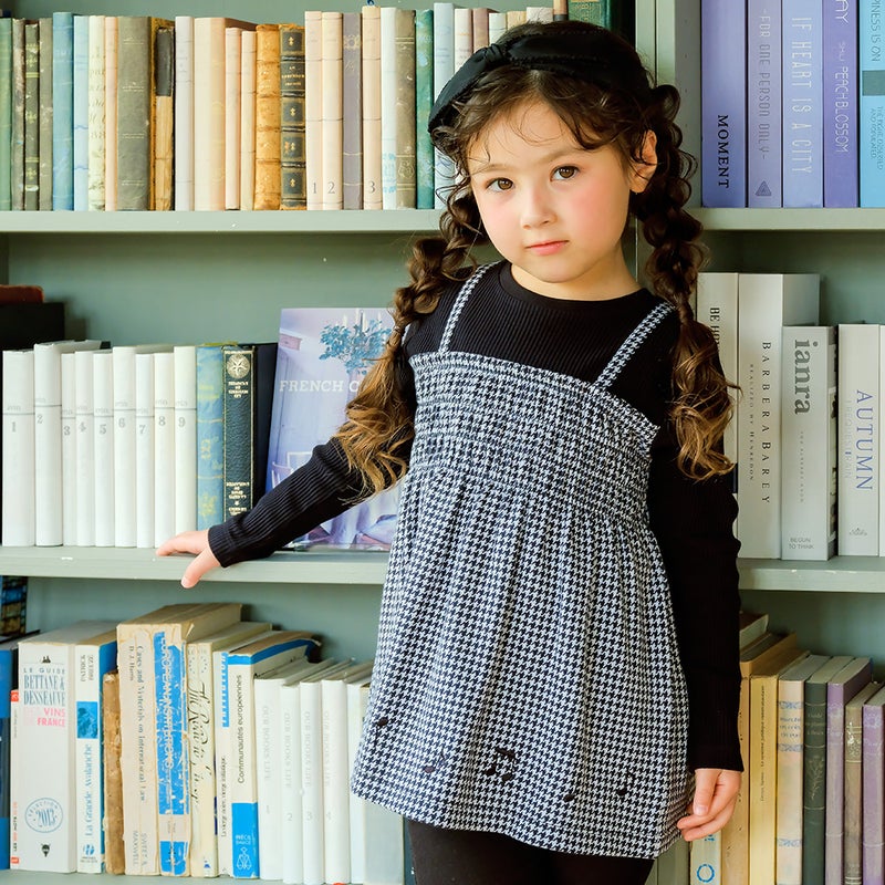 千鳥柄 キャミソール重ね着風 音符刺繍 AラインTシャツ