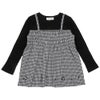 ベビー服 女の子 千鳥柄 キャミソール重ね着風 音符刺繍 AラインTシャツ ホワイト×ブラック(10) 正面