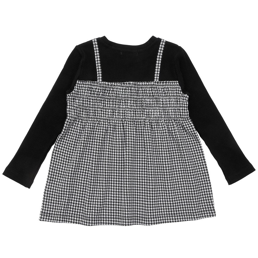 ベビー服 女の子 千鳥柄 キャミソール重ね着風 音符刺繍 AラインTシャツ ホワイト×ブラック(10) 背面