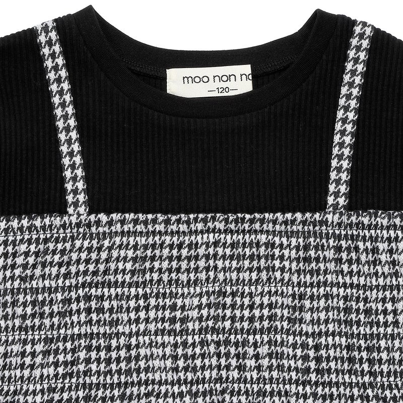 千鳥柄 キャミソール重ね着風 音符刺繍 AラインTシャツ