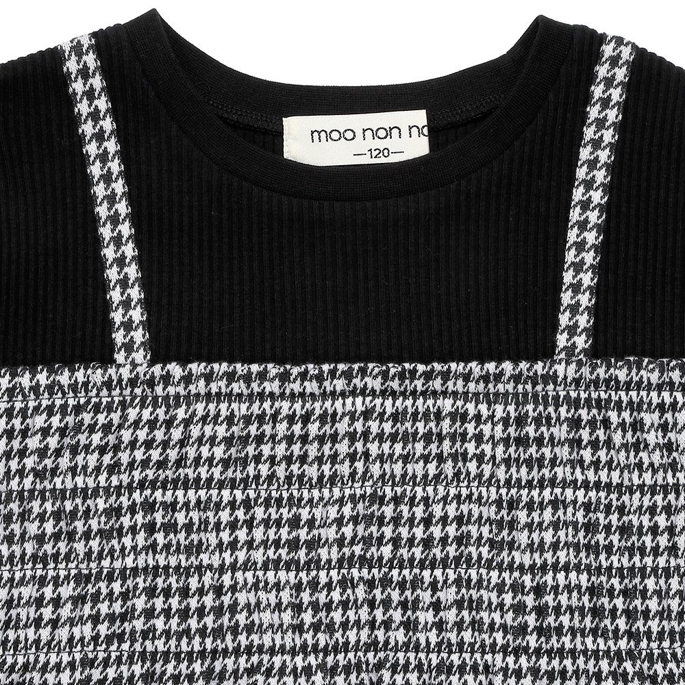 ベビー服 女の子 千鳥柄 キャミソール重ね着風 音符刺繍 AラインTシャツ ホワイト×ブラック(10) デザインポイント1