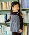 ベビー服 女の子 千鳥柄 キャミソール重ね着風 音符刺繍 AラインTシャツ ホワイト×ブラック(10) モデル画像アップ