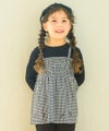 ベビー服 女の子 千鳥柄 キャミソール重ね着風 音符刺繍 AラインTシャツ ホワイト×ブラック(10) モデル画像全身