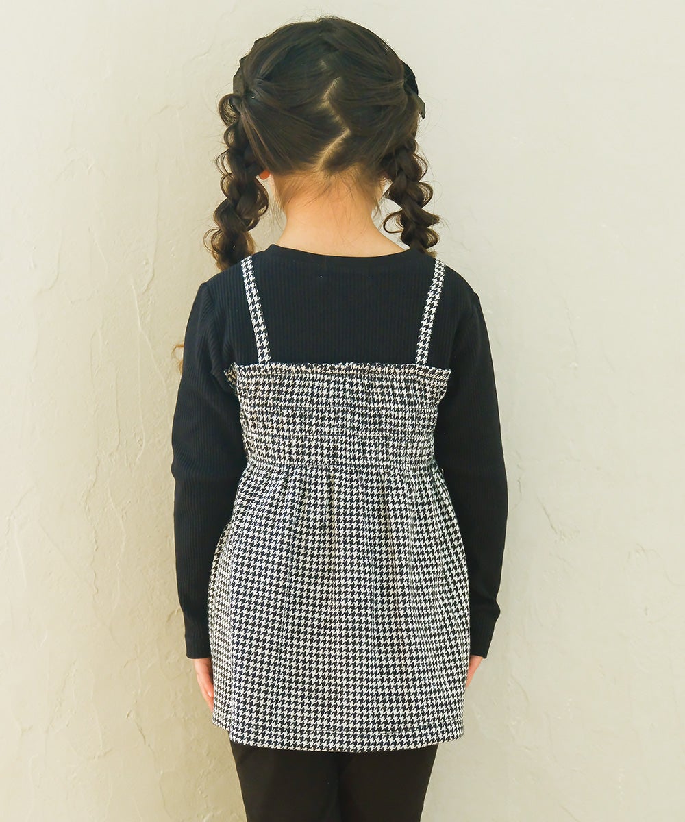 ベビー服 女の子 千鳥柄 キャミソール重ね着風 音符刺繍 AラインTシャツ ホワイト×ブラック(10) モデル画像3