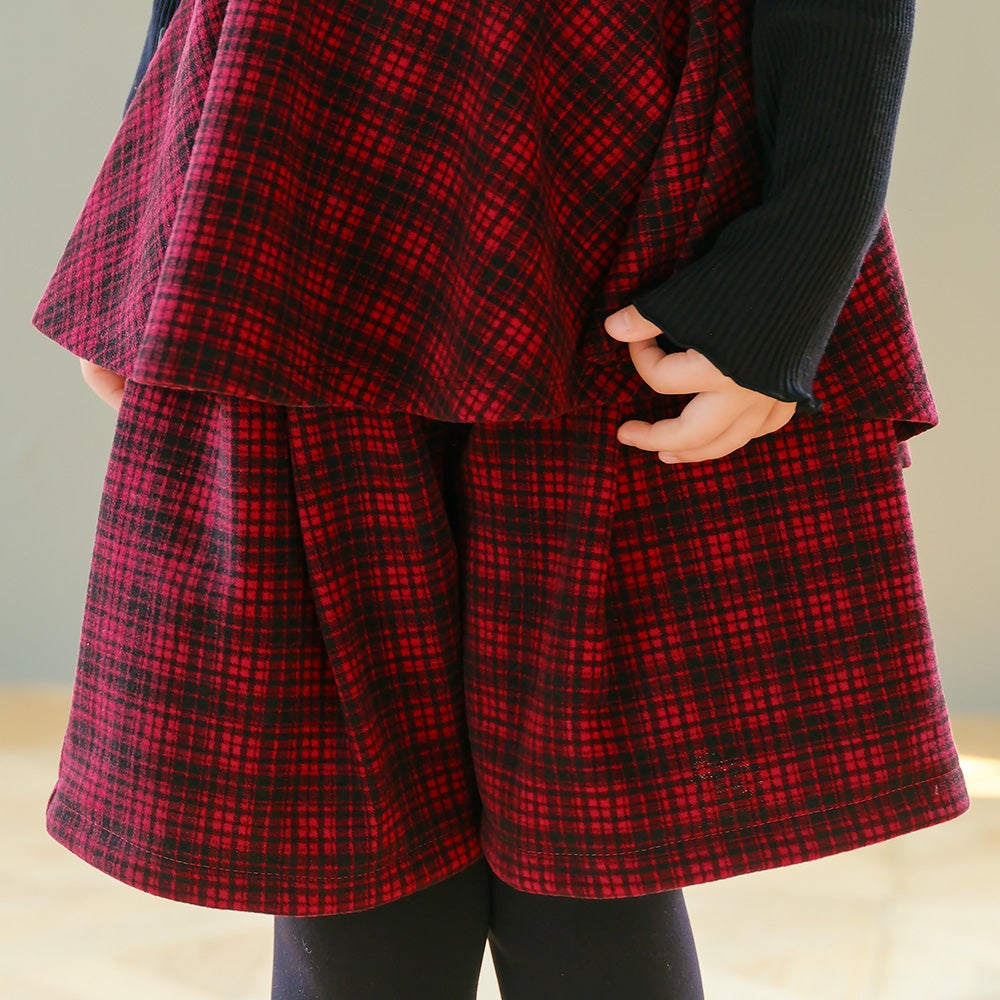 子供服 女の子 チェック柄 タック キュロットパンツ