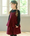 子供服 女の子 チェック柄 タック キュロットパンツ レッド(03) モデル画像アップ