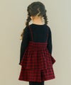 子供服 女の子 チェック柄 タック キュロットパンツ レッド(03) モデル画像全身