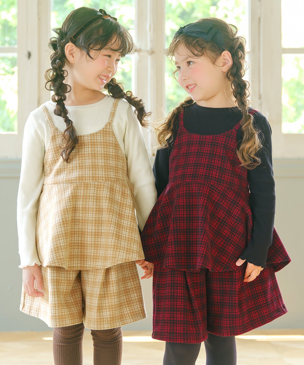 チェック柄 タック キュロットパンツ｜ベビー・子供服 通販 moononnon