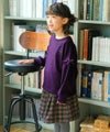 子供服 女の子 チェック柄 タック キュロットパンツ ネイビー(06) モデル画像全身