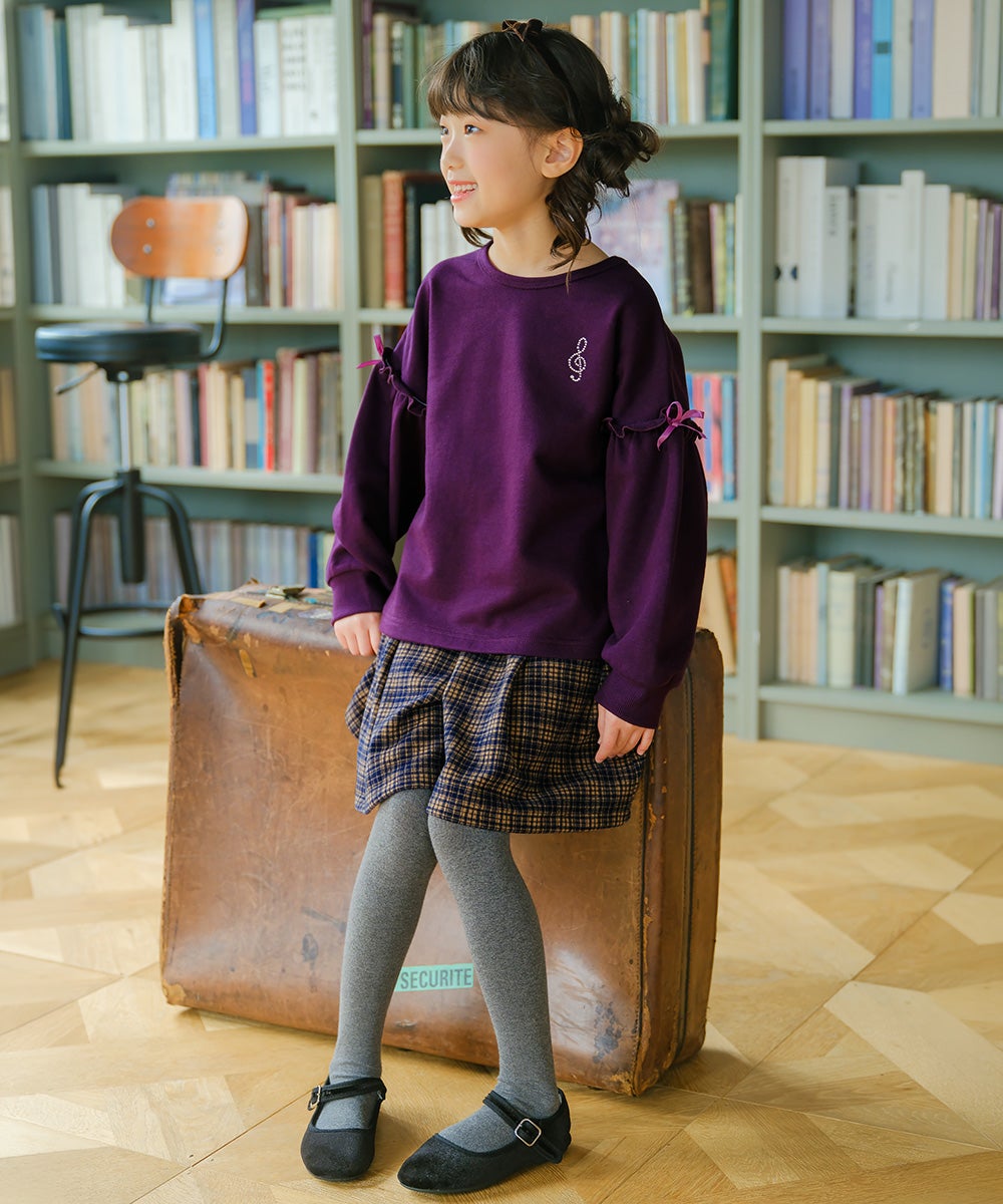 子供服 女の子 チェック柄 タック キュロットパンツ ネイビー(06) モデル画像3