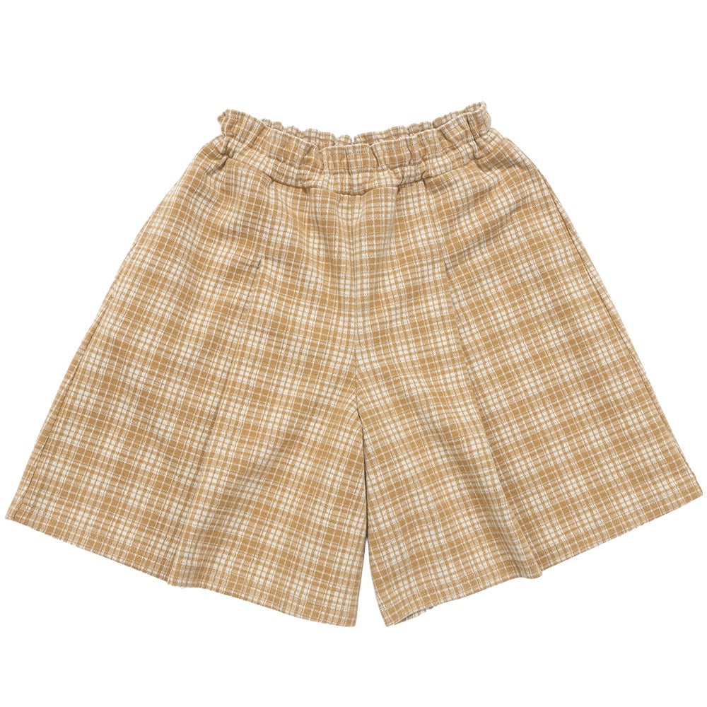 子供服 女の子 チェック柄 タック キュロットパンツ ベージュ(51) 正面