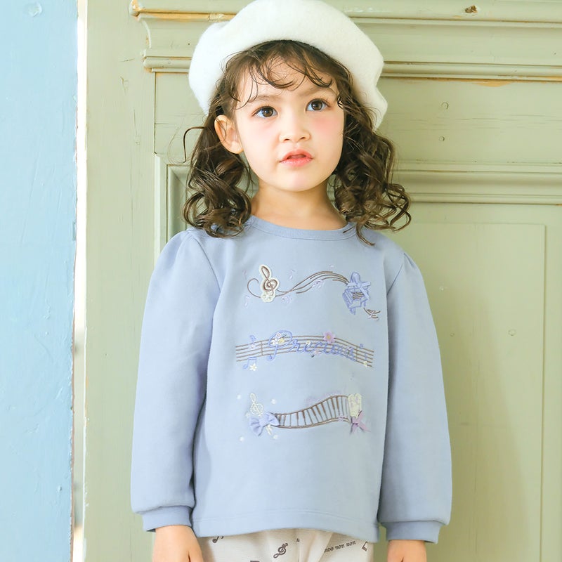 ベビー服 女の子 音符 刺繍 五線譜モチーフ リボン トレーナー