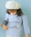 ベビー服 女の子 音符 刺繍 五線譜モチーフ リボン トレーナー ブルー(61) モデル画像アップ