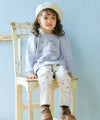 ベビー服 女の子 音符 刺繍 五線譜モチーフ リボン トレーナー ブルー(61) モデル画像全身