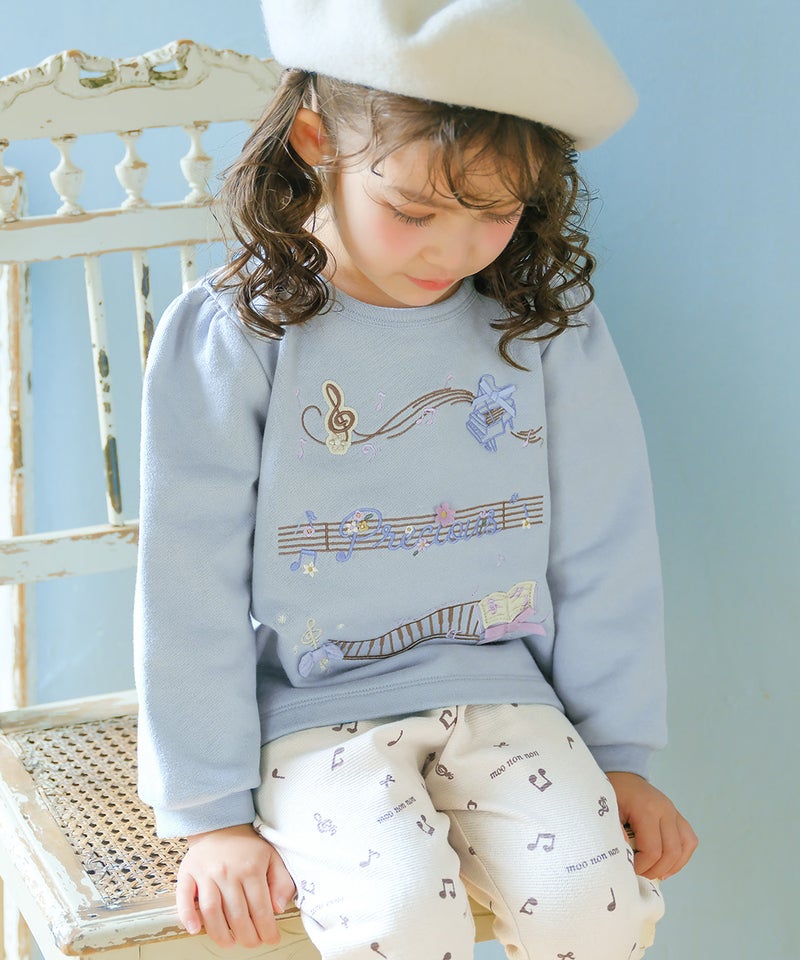【女の子】プレゼントにおすすめのベビー服/音符 刺繍 五線譜モチーフ リボン トレーナー