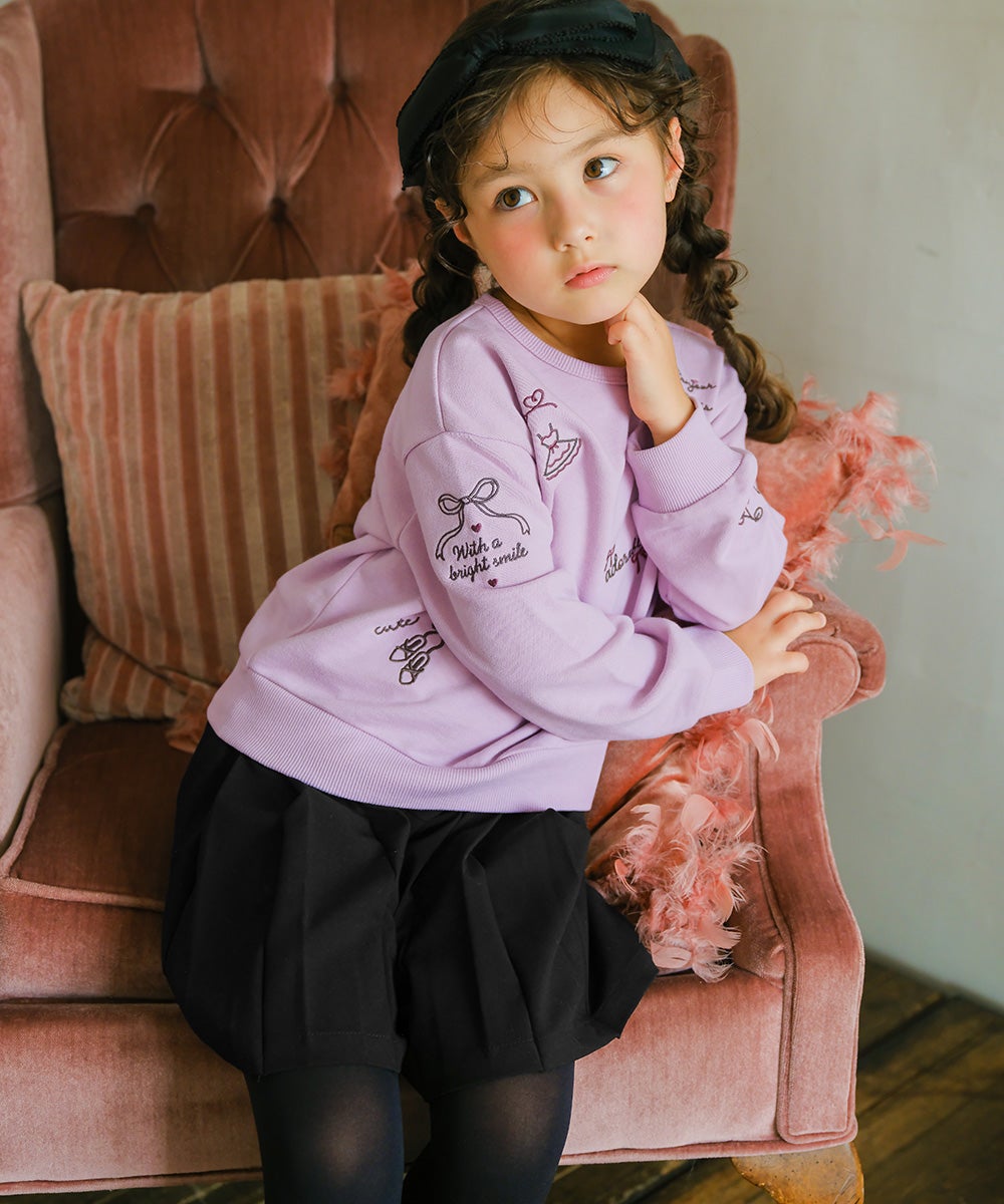 子供服 女の子 ストレッチツイル プリーツ風 キュロットパンツ ブラック(00) モデル画像アップ