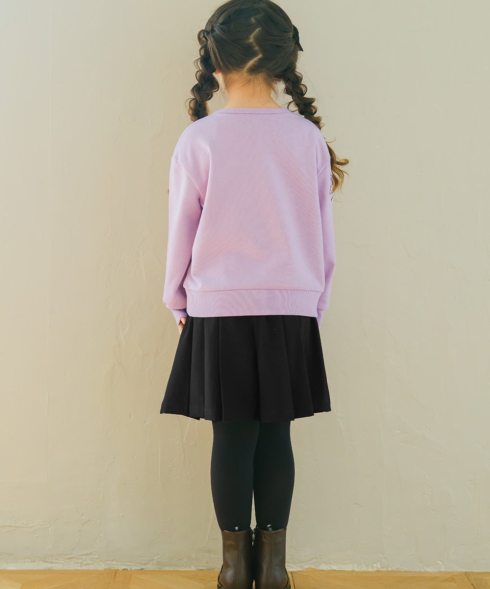 子供服 女の子 ストレッチツイル プリーツ風 キュロットパンツ ブラック(00) モデル画像2